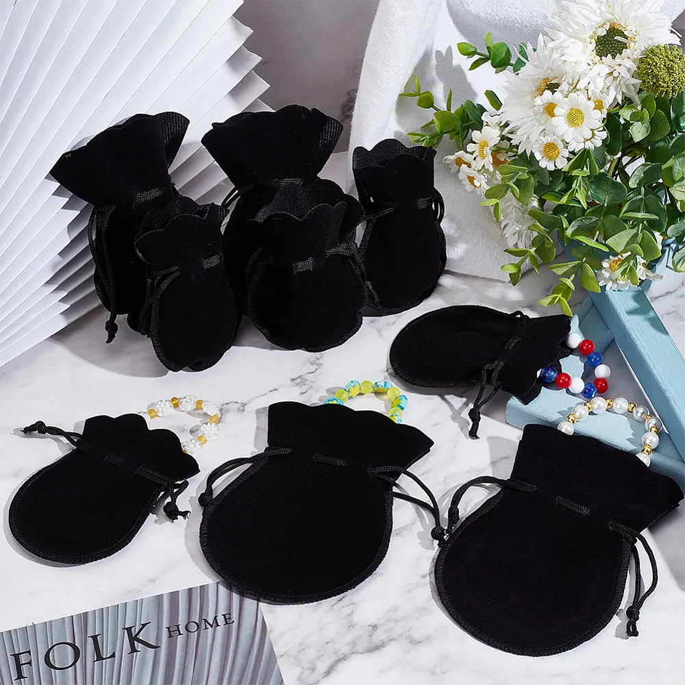 1 Bag 48Pcs 2 Styles Gourd Velvet Bags, Mixed Color, 9.5~12x7.5~9cm, 24pcs/style