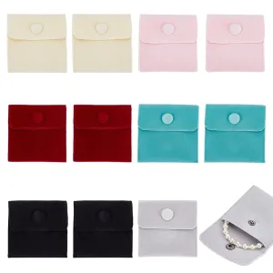 1 Bag 6 Colors Velvet Jewelry Bags, 12pcs Square Gift Bags Small Snap Purse Pouch Bag with Snap Button for Traveling Ring Bracelet Necklace Storage Jewelry Business Selling 2.7inch