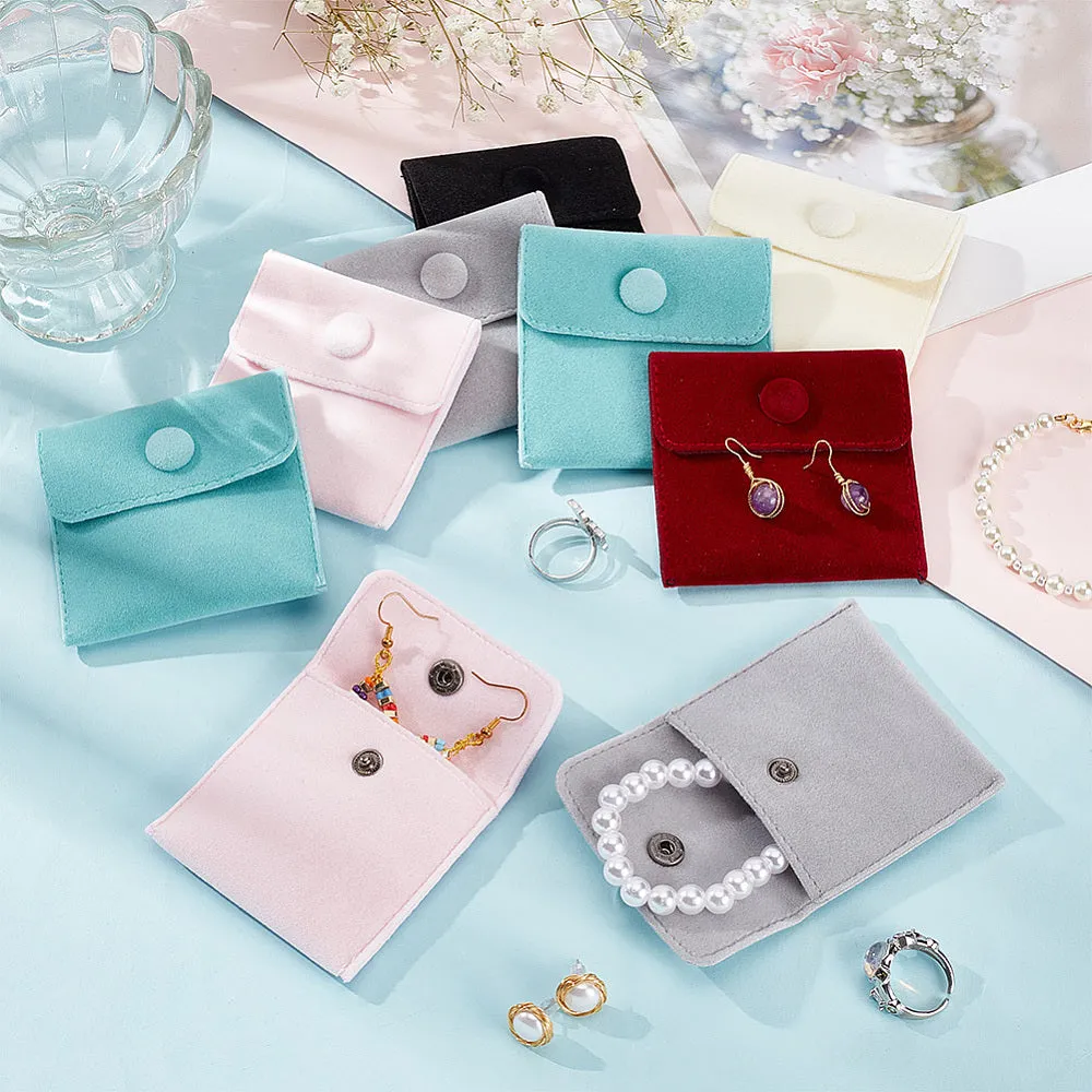1 Bag 6 Colors Velvet Jewelry Bags, 12pcs Square Gift Bags Small Snap Purse Pouch Bag with Snap Button for Traveling Ring Bracelet Necklace Storage Jewelry Business Selling 2.7inch