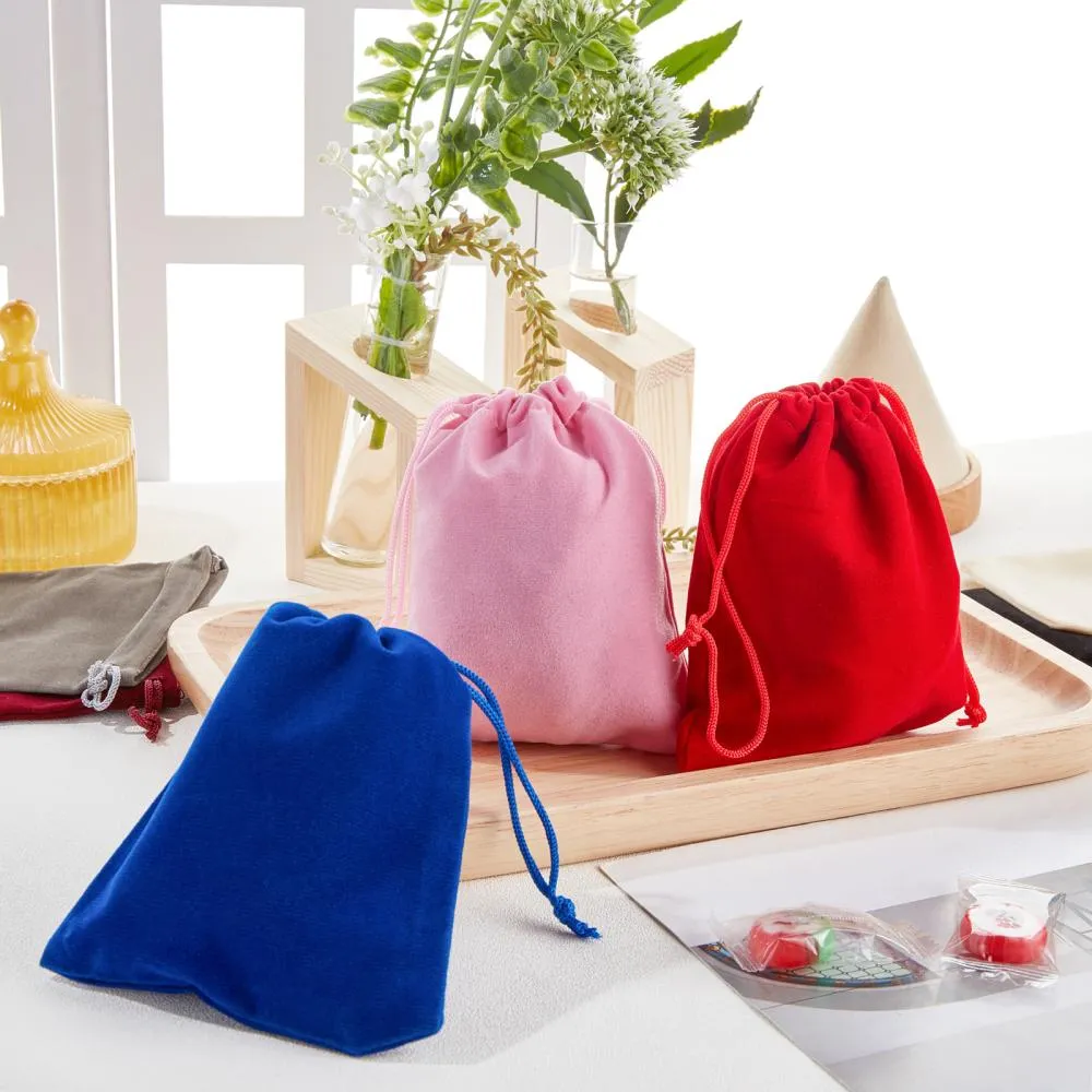 1 Set 18 Pcs Velvet Bags, Drawstring Jewelry Pouches Rectangle Gift Bags for Wedding, Candy Bags, Party Favors, 12x10cm
