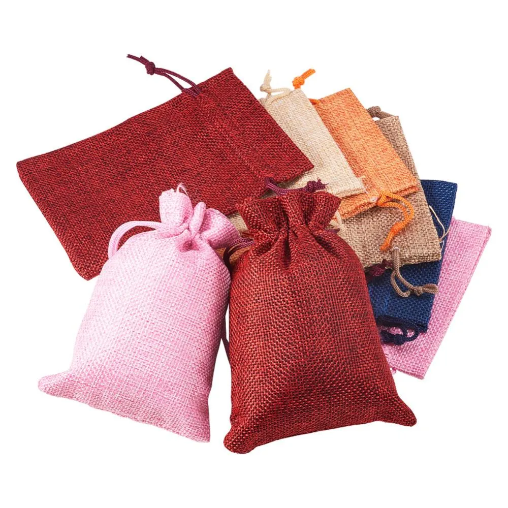 1 Set 30PCS 6 Color Burlap Bags with Drawstring Jute Gift Bags Jewelry Pouch for Wedding Party Christmas and DIY Craft-14x10cm (5.5x 3.9Inch)