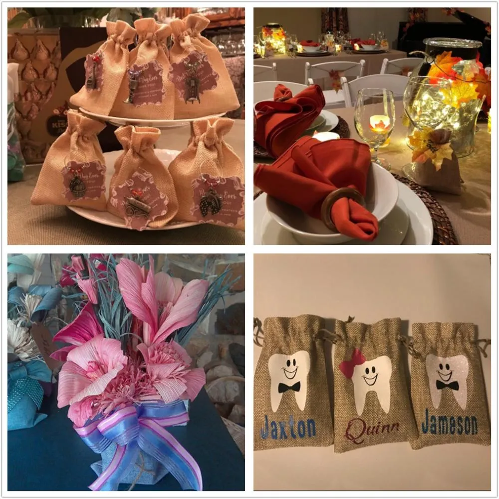 1 Set 30PCS 6 Color Burlap Bags with Drawstring Jute Gift Bags Jewelry Pouch for Wedding Party Christmas and DIY Craft-14x10cm (5.5x 3.9Inch)