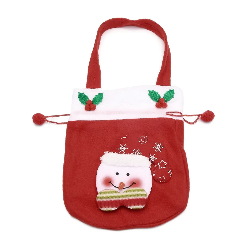 10 pc Christmas Velvet Candy Bags Decorations, Drawstring Cartoon Doll Bag, with Handle, for Christmas Party Snack Gift Ornaments, Snowman, Red, 37.5x20x10~21cm
