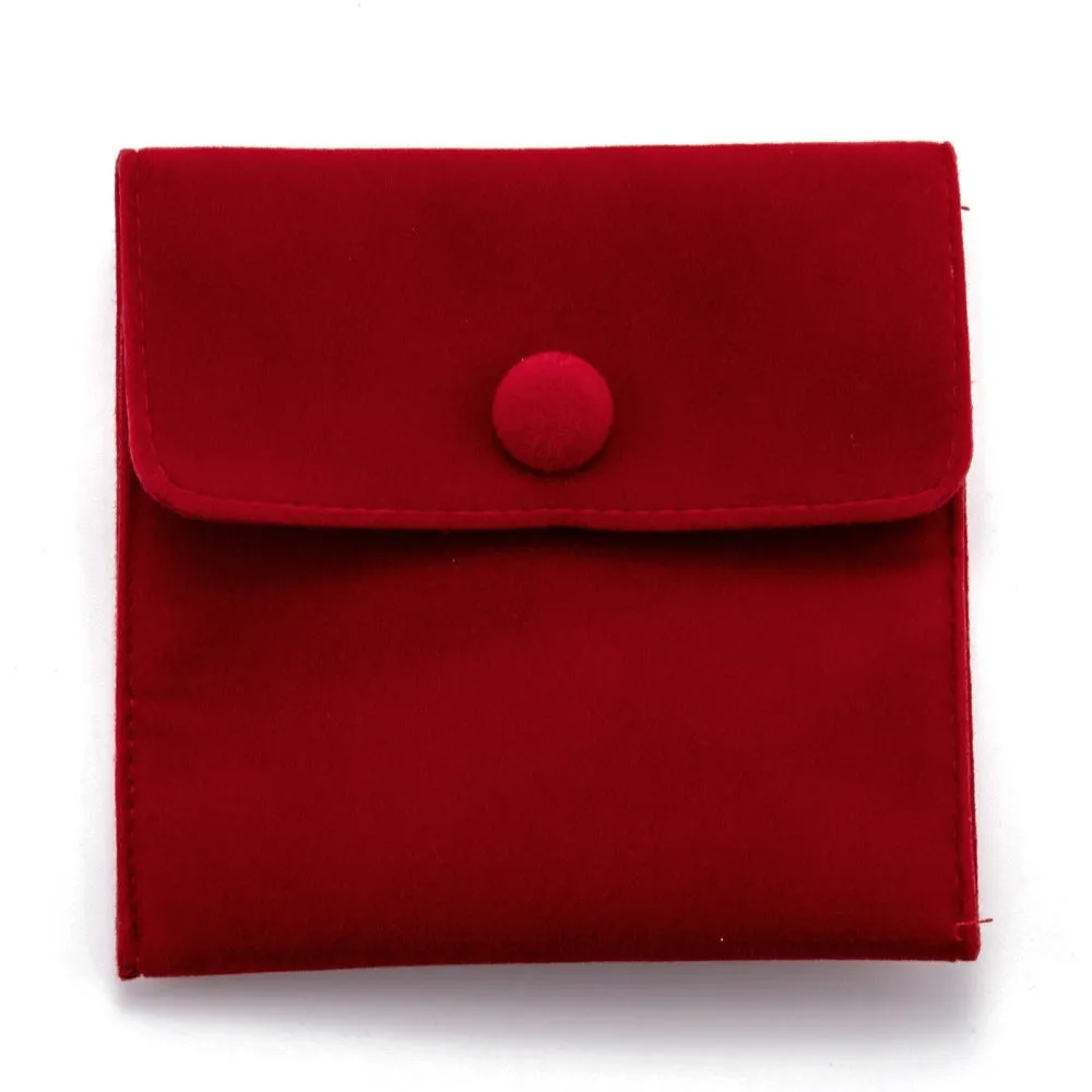 10 pc Square Velvet Jewelry Bags, with Snap Fastener, FireBrick, 10x10x1cm