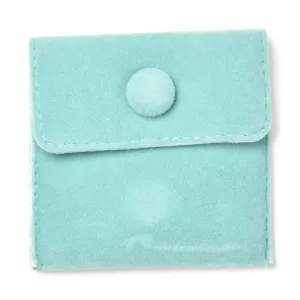10 pc Square Velvet Jewelry Bags, with Snap Fastener, Turquoise, 7x7x0.95cm