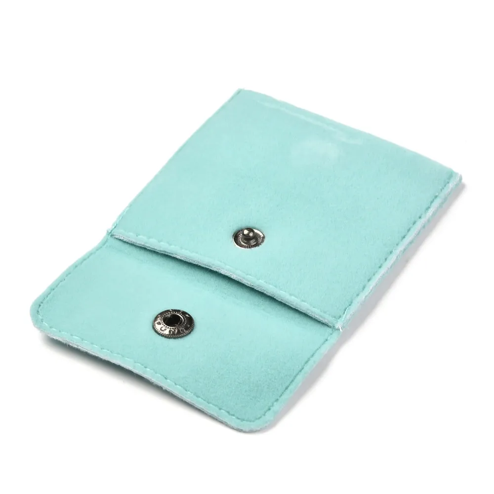 10 pc Square Velvet Jewelry Bags, with Snap Fastener, Turquoise, 7x7x0.95cm