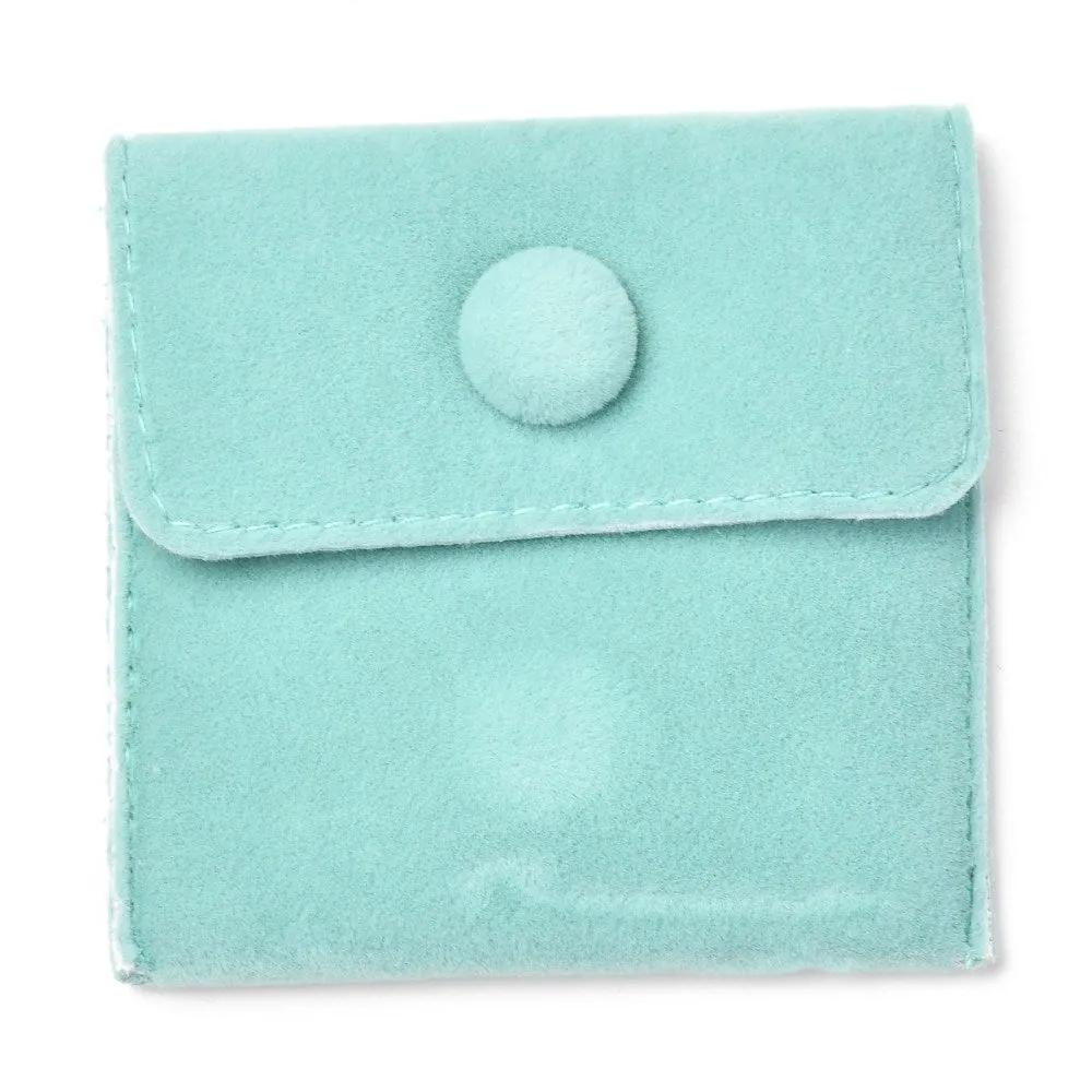 10 pc Square Velvet Jewelry Bags, with Snap Fastener, Turquoise, 7x7x0.95cm