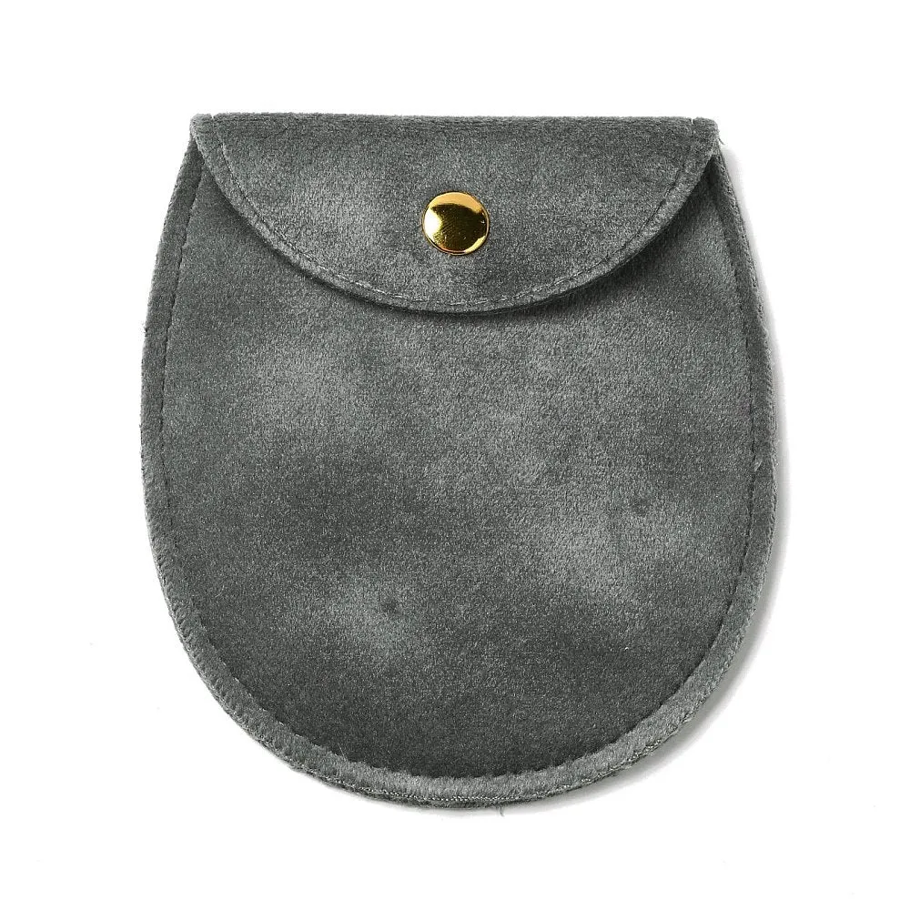 10 pc Velvet Jewelry Storage Pouches, Oval Jewelry Bags with Golden Tone Snap Fastener, for Earring, Rings Storage, Gray, 9.8x9x0.8cm