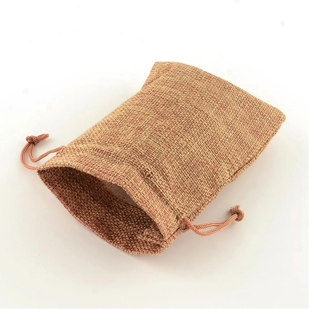 100 pc Polyester Imitation Burlap Packing Pouches Drawstring Bags, Peru, 18x13cm