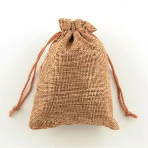 100 pc Polyester Imitation Burlap Packing Pouches Drawstring Bags, Peru, 18x13cm