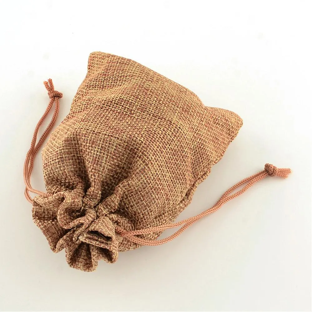 100 pc Polyester Imitation Burlap Packing Pouches Drawstring Bags, Peru, 18x13cm
