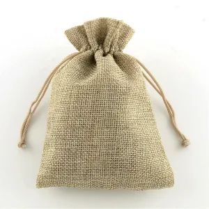 100 pc Polyester Imitation Burlap Packing Pouches Drawstring Bags, Tan, 18x13cm
