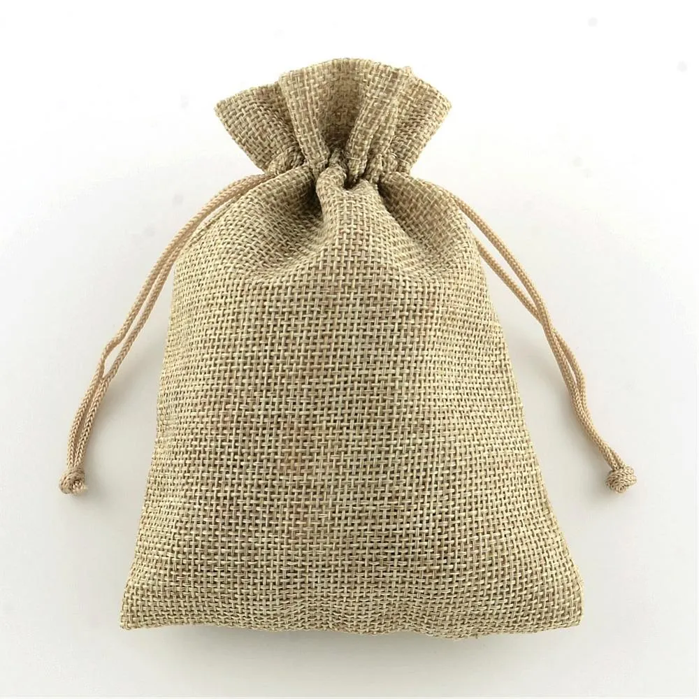 100 pc Polyester Imitation Burlap Packing Pouches Drawstring Bags, Tan, 18x13cm