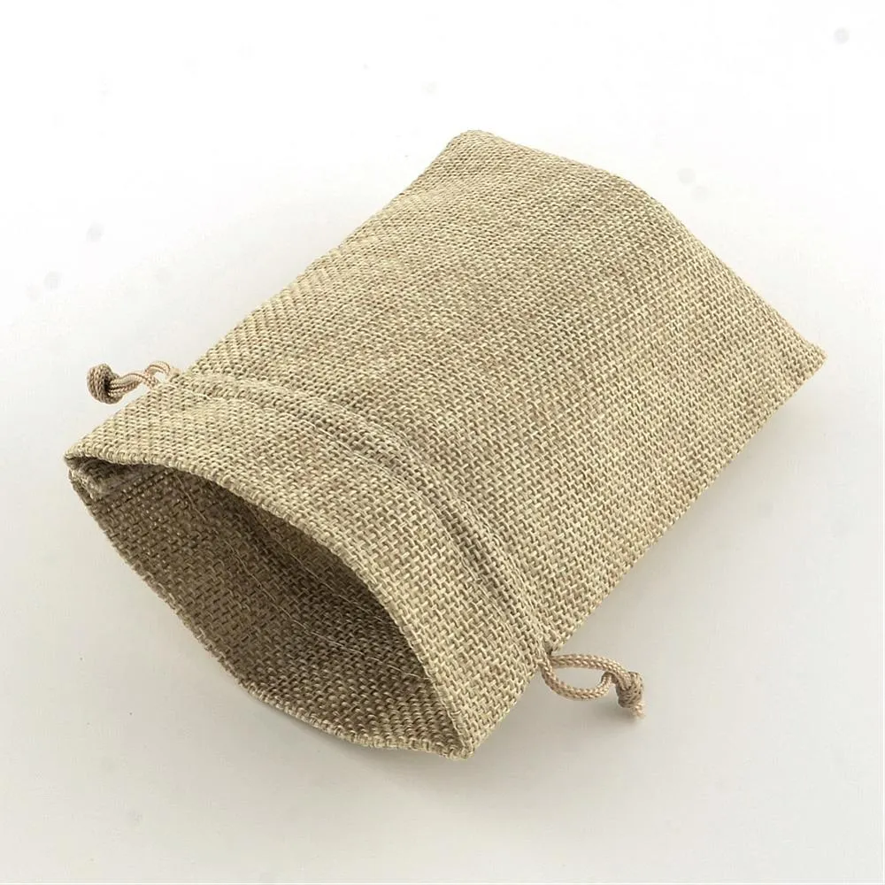 100 pc Polyester Imitation Burlap Packing Pouches Drawstring Bags, Tan, 18x13cm