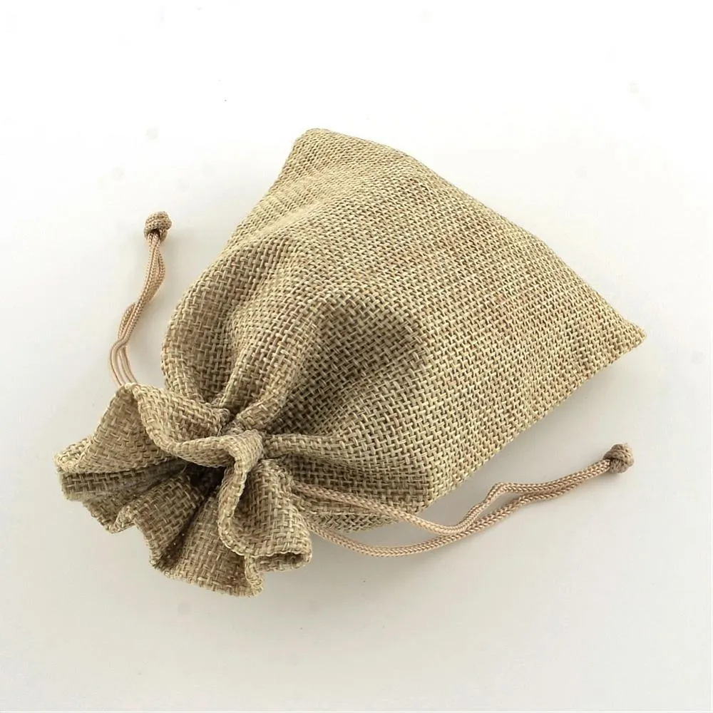 100 pc Polyester Imitation Burlap Packing Pouches Drawstring Bags, Tan, 18x13cm