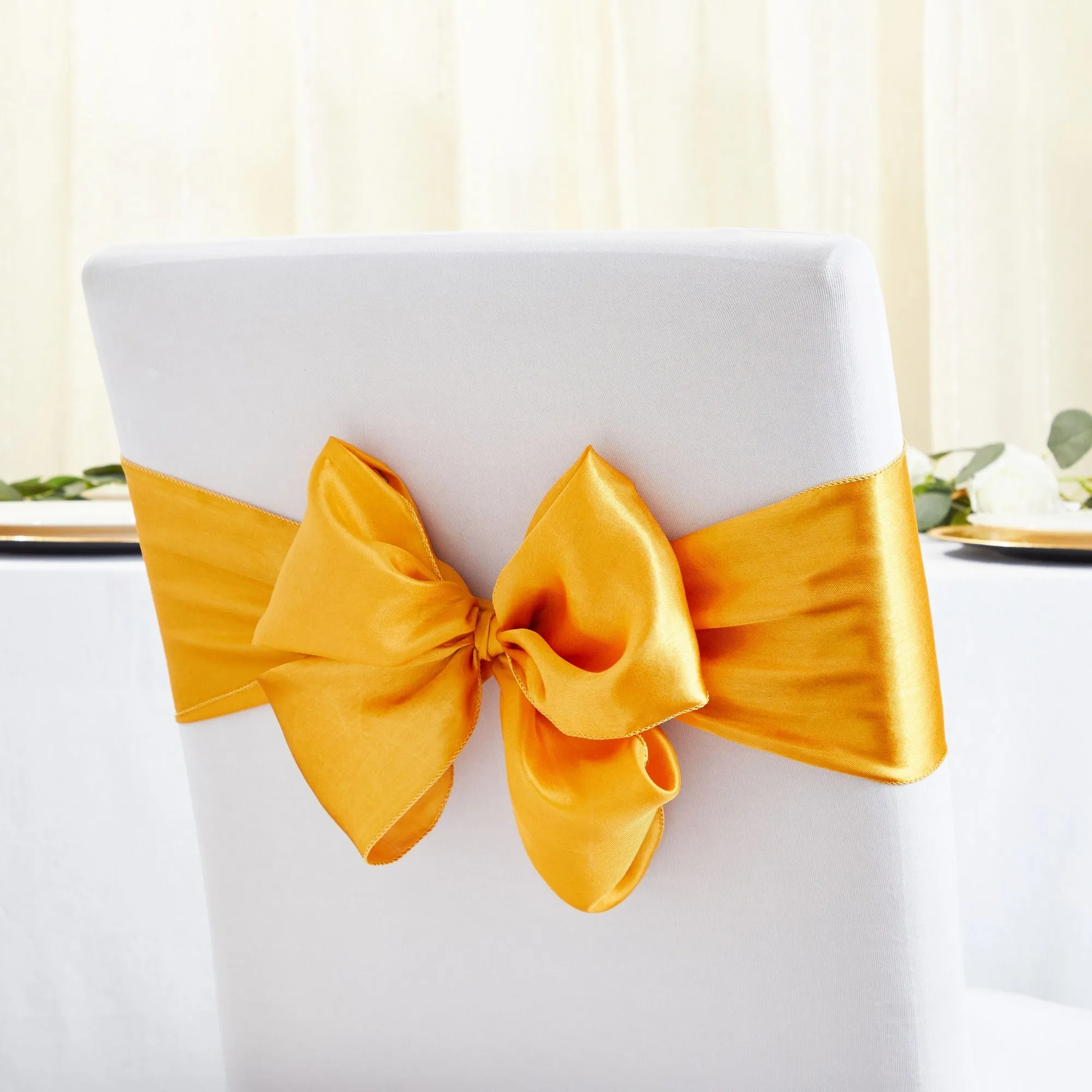 12 Pack Gold Chair Sashes for Wedding Reception, Baby Shower, Birthday Party (7 x 108 In)