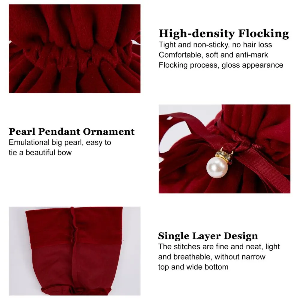 12 pc Velvet Jewelry Bags with Drawstring & Plastic Imitation Pearl, Velvet Cloth Gift Pouches, Dark Red, 13.2x14x0.4cm