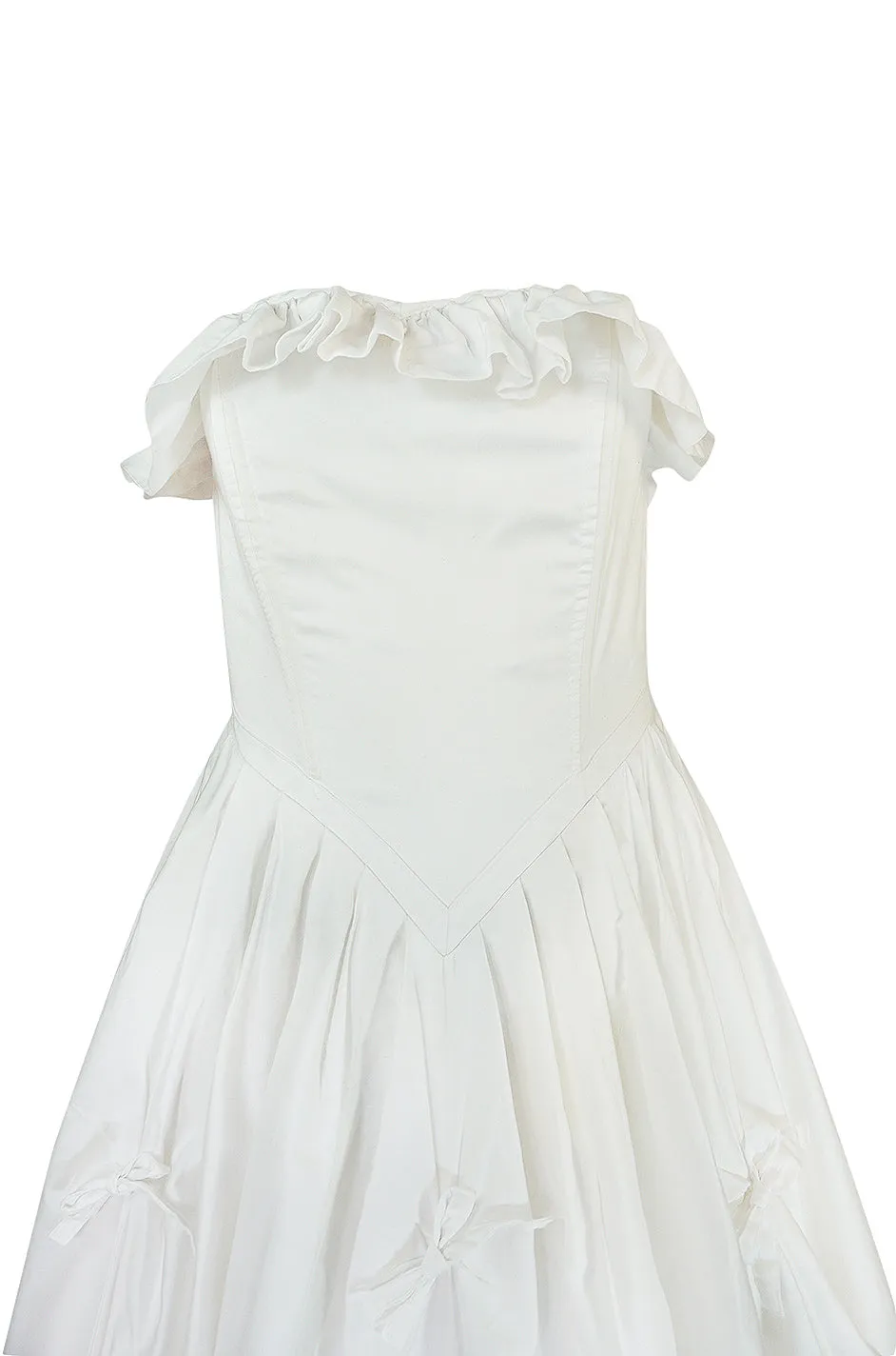 1985 Laura Ashley Crisp White Cotton Strapless Bow Dress