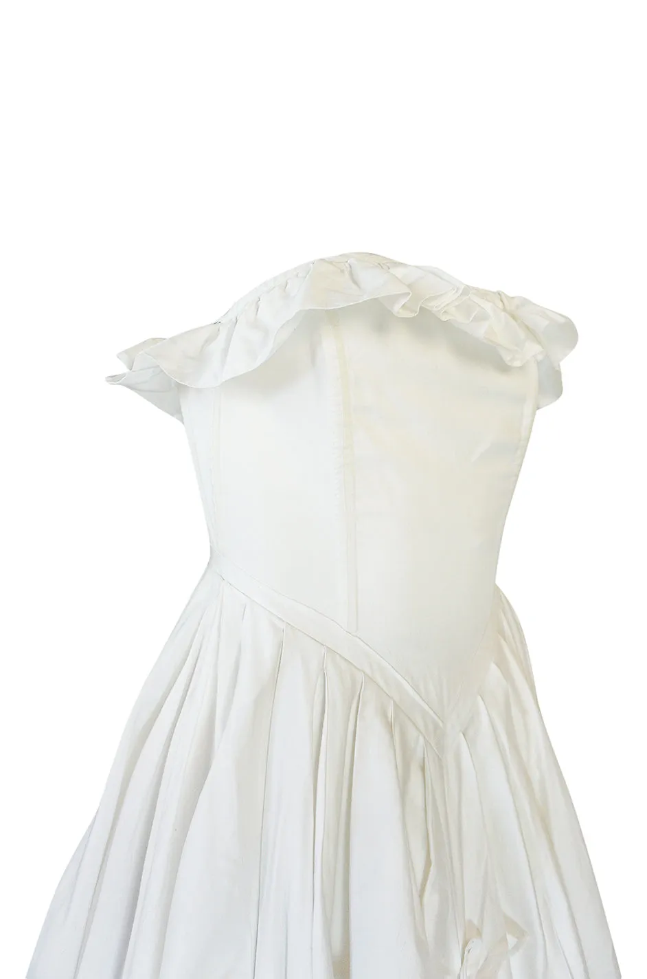 1985 Laura Ashley Crisp White Cotton Strapless Bow Dress