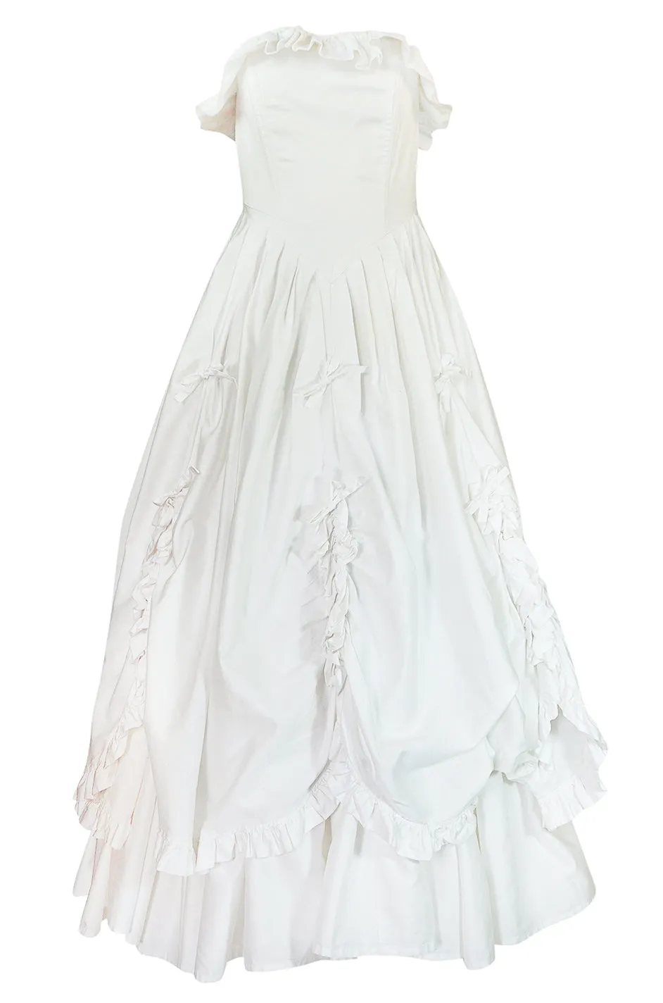 1985 Laura Ashley Crisp White Cotton Strapless Bow Dress