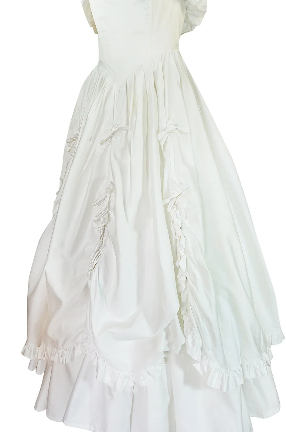 1985 Laura Ashley Crisp White Cotton Strapless Bow Dress