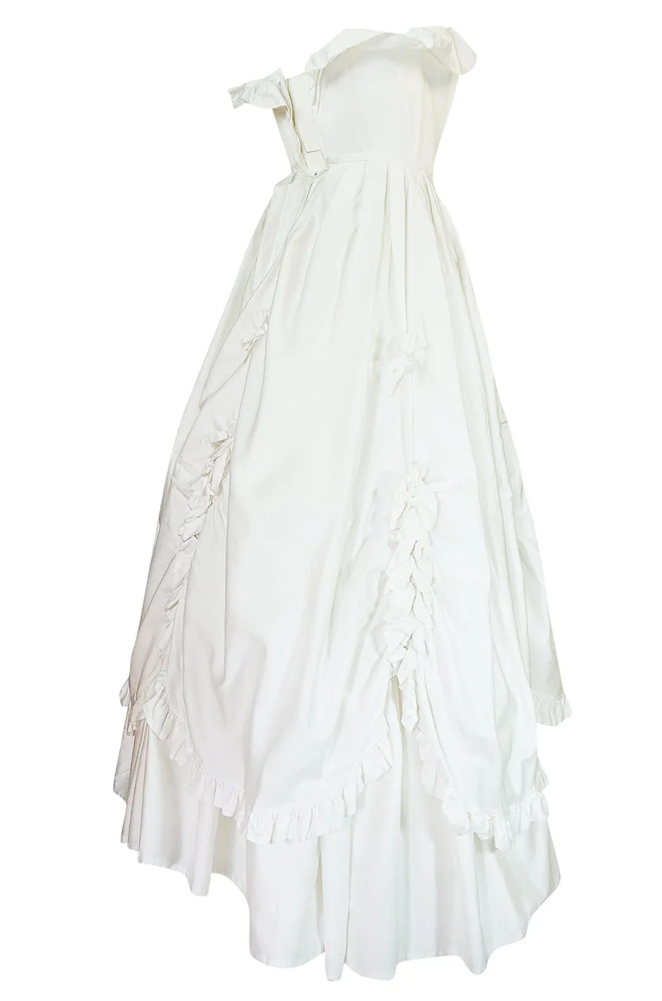 1985 Laura Ashley Crisp White Cotton Strapless Bow Dress