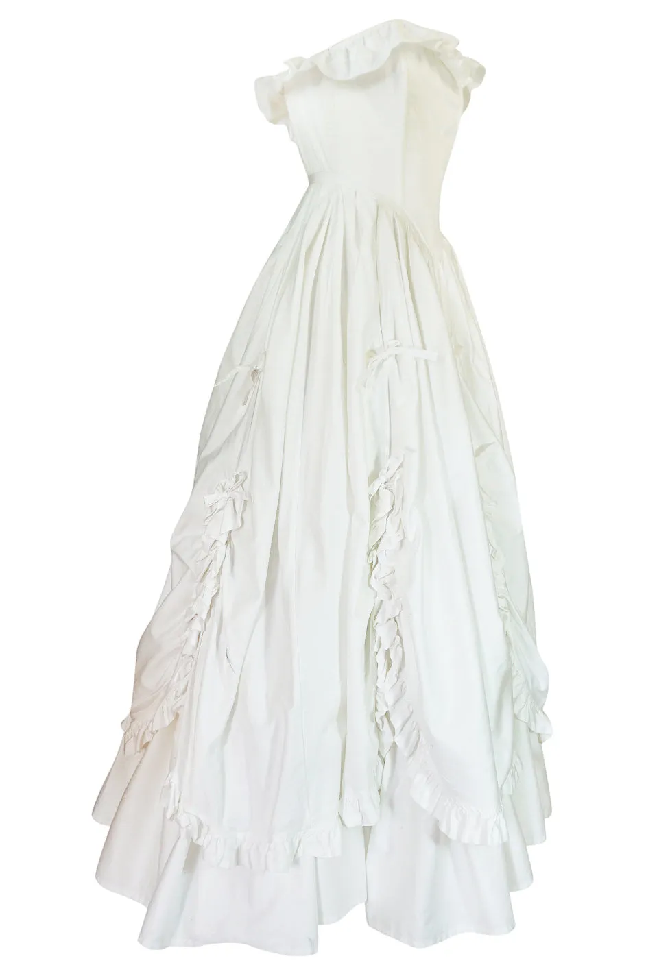 1985 Laura Ashley Crisp White Cotton Strapless Bow Dress