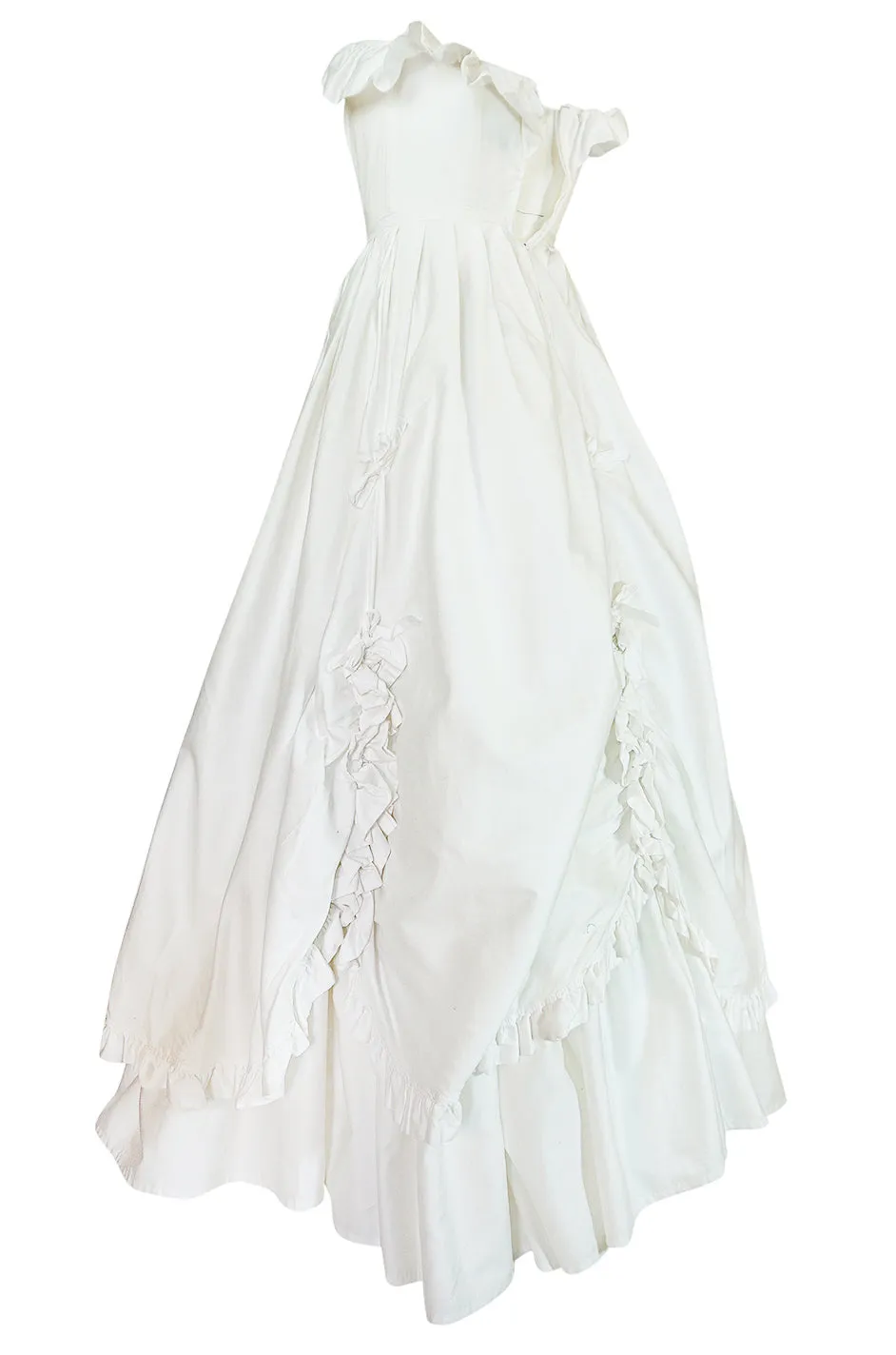 1985 Laura Ashley Crisp White Cotton Strapless Bow Dress