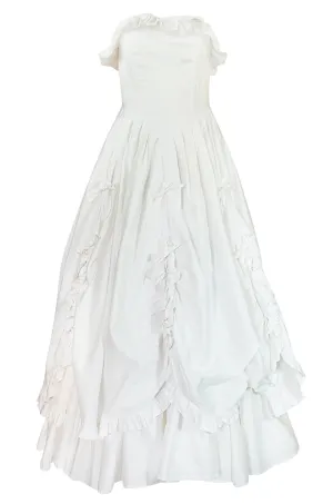1985 Laura Ashley Crisp White Cotton Strapless Bow Dress
