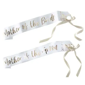 2 Pack - White Mother of the Bride Groom Bridal Shower Sashes