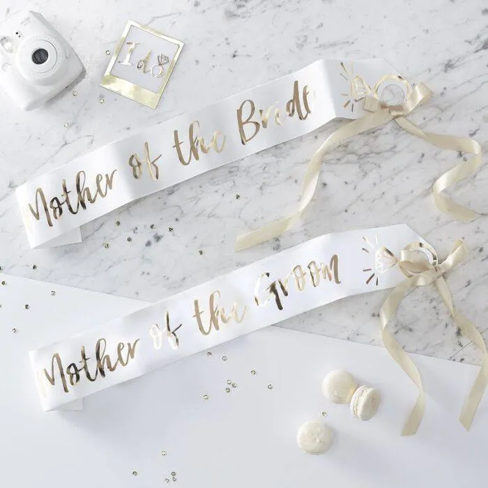 2 Pack - White Mother of the Bride Groom Bridal Shower Sashes