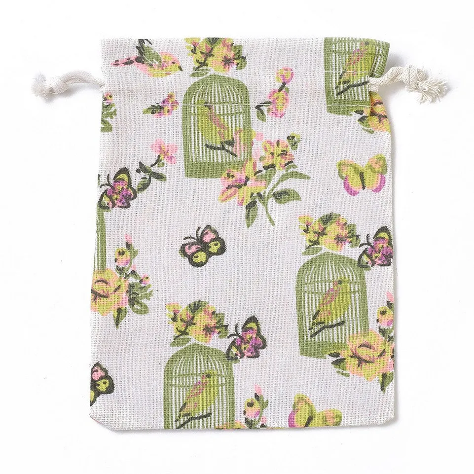 20 pc Burlap Packing Pouches, Drawstring Bags, Rectangle with Birdcage Pattern, Colorful, 17.7~18x13.1~13.3cm