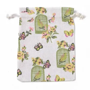 20 pc Burlap Packing Pouches, Drawstring Bags, Rectangle with Birdcage Pattern, Colorful, 17.7~18x13.1~13.3cm