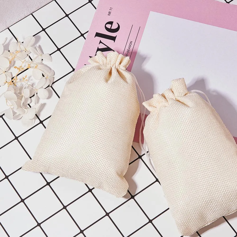 25 pc 25PCS Burlap Bags with Drawstring Gift Bags Jewelry Pouch for Wedding Party Treat and DIY Craft - 9 x 6.7 Inch, Cream