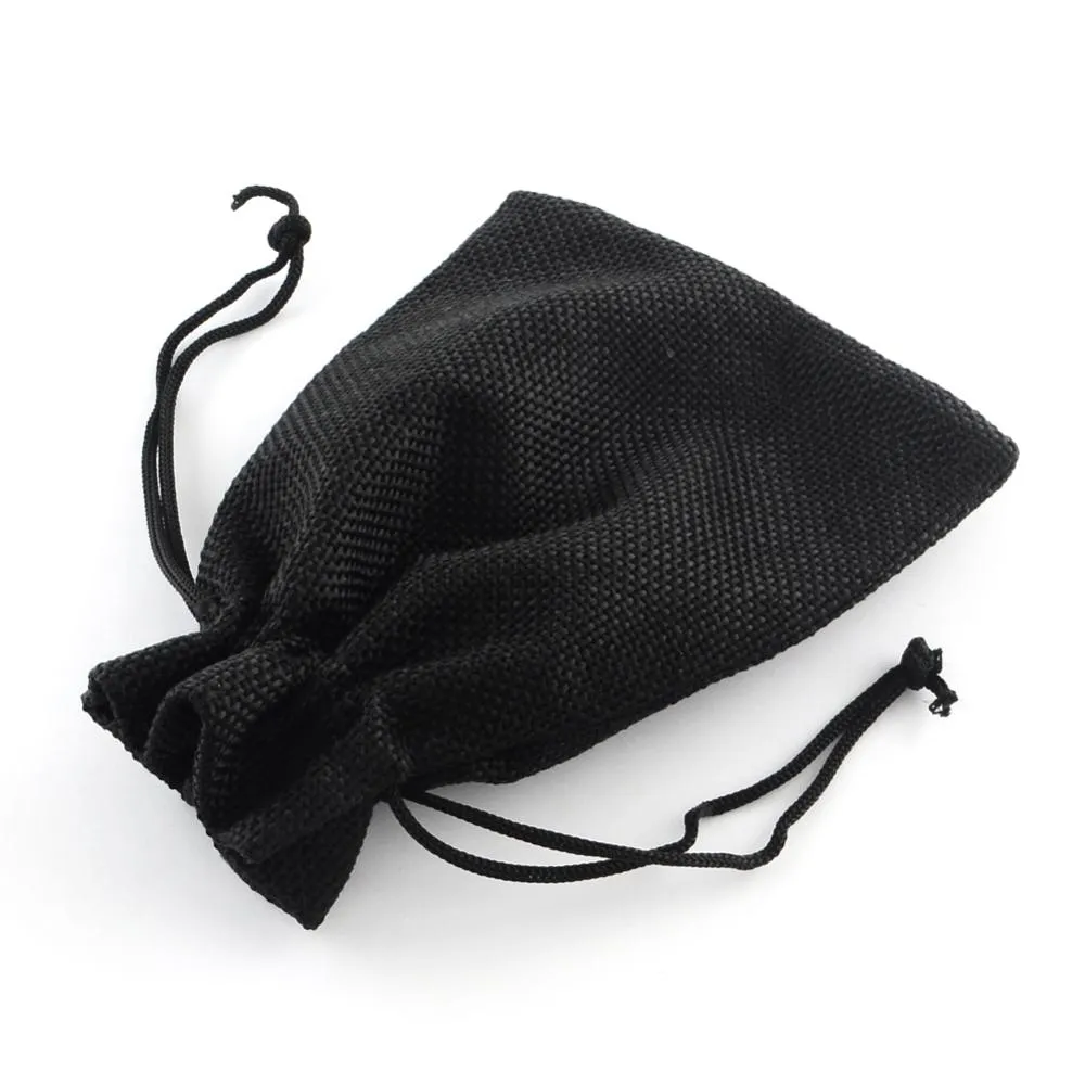 250 pc Polyester Imitation Burlap Packing Pouches Drawstring Bags, for Christmas, Wedding Party and DIY Craft Packing, Black, 18x13cm