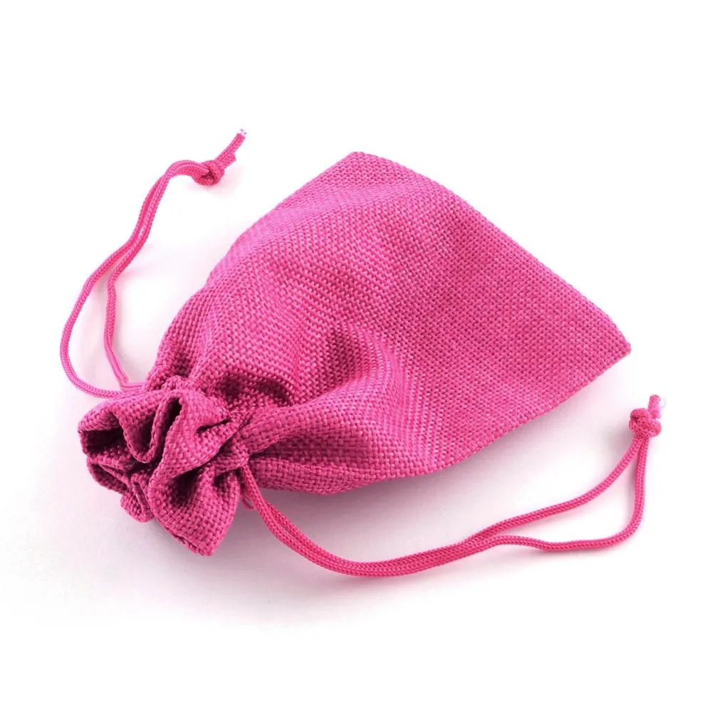 250 pc Polyester Imitation Burlap Packing Pouches Drawstring Bags, for Christmas, Wedding Party and DIY Craft Packing, Deep Pink, 9x7cm