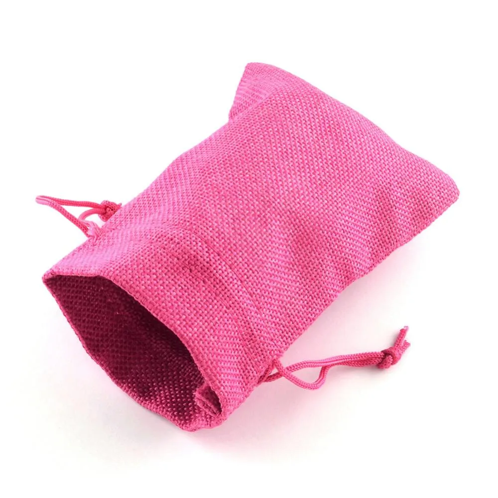 250 pc Polyester Imitation Burlap Packing Pouches Drawstring Bags, for Christmas, Wedding Party and DIY Craft Packing, Deep Pink, 9x7cm