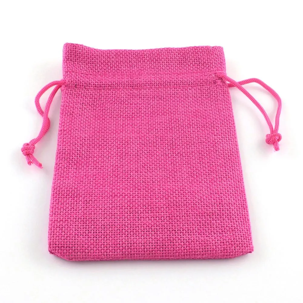 250 pc Polyester Imitation Burlap Packing Pouches Drawstring Bags, for Christmas, Wedding Party and DIY Craft Packing, Deep Pink, 9x7cm