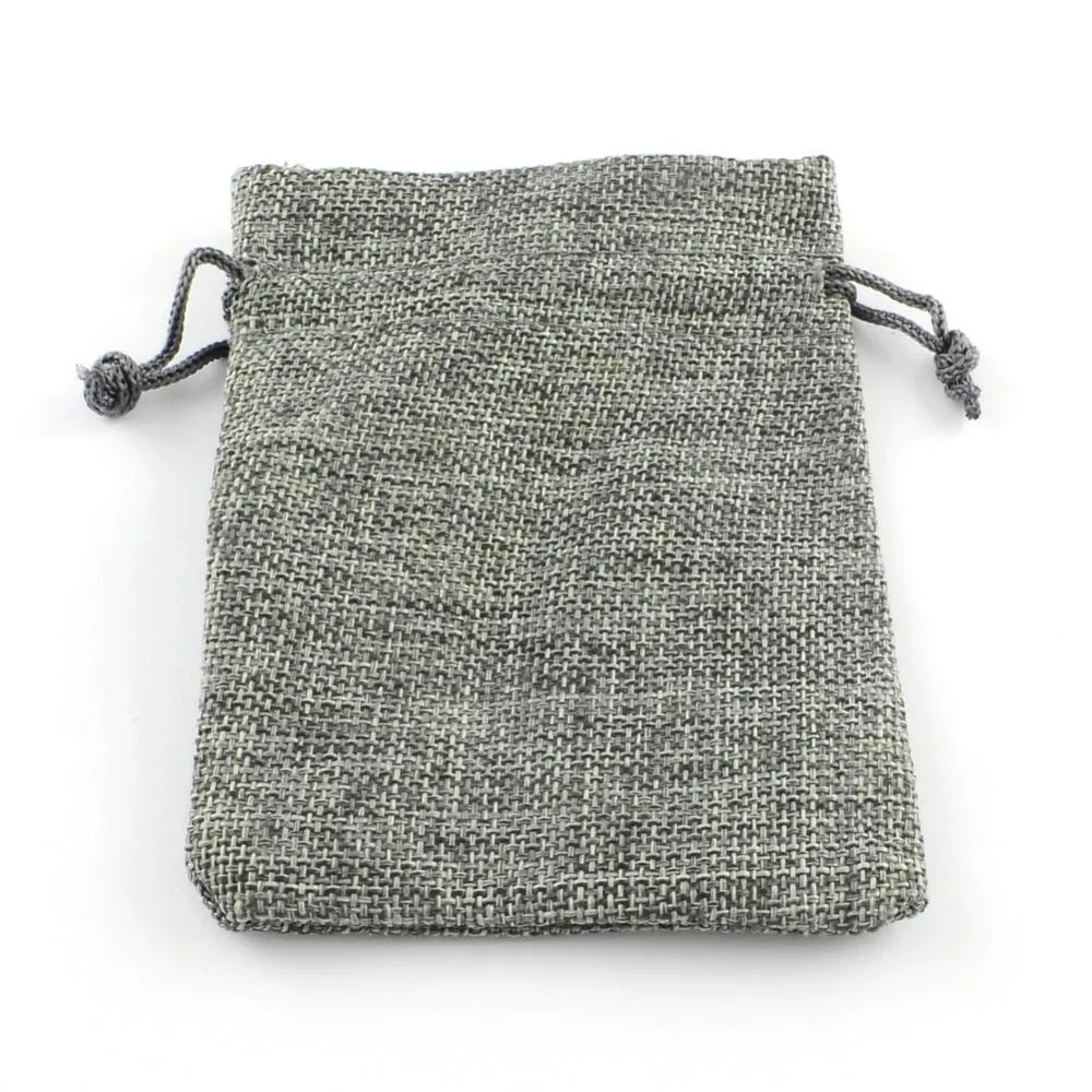 250 pc Polyester Imitation Burlap Packing Pouches Drawstring Bags, for Christmas, Wedding Party and DIY Craft Packing, Gray, 9x7cm