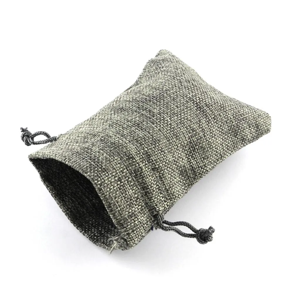 250 pc Polyester Imitation Burlap Packing Pouches Drawstring Bags, for Christmas, Wedding Party and DIY Craft Packing, Gray, 9x7cm