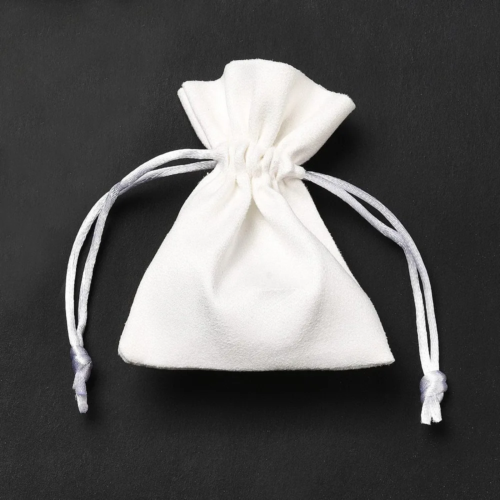 30 pc Velvet Cloth Drawstring Bags, Jewelry Bags, Christmas Party Wedding Candy Gift Bags, Rectangle, White, 9x7cm