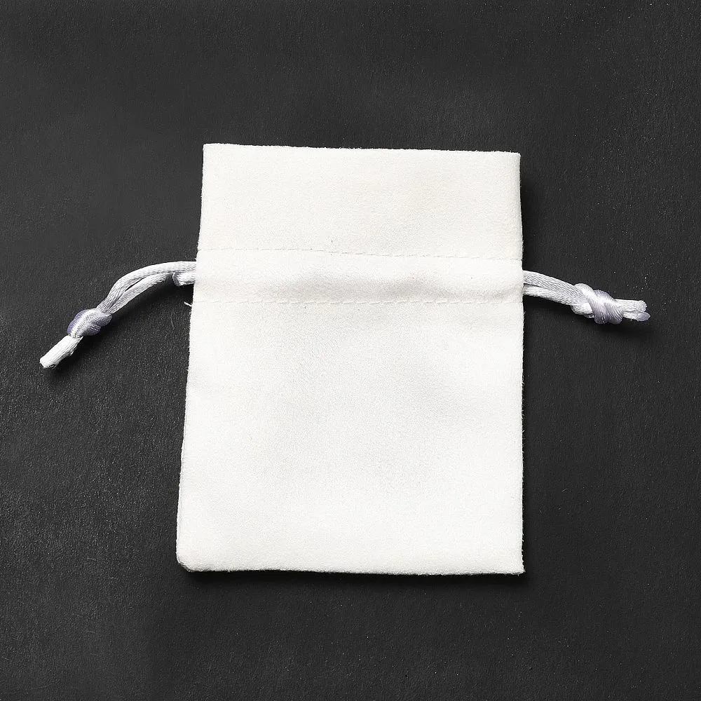 30 pc Velvet Cloth Drawstring Bags, Jewelry Bags, Christmas Party Wedding Candy Gift Bags, Rectangle, White, 9x7cm