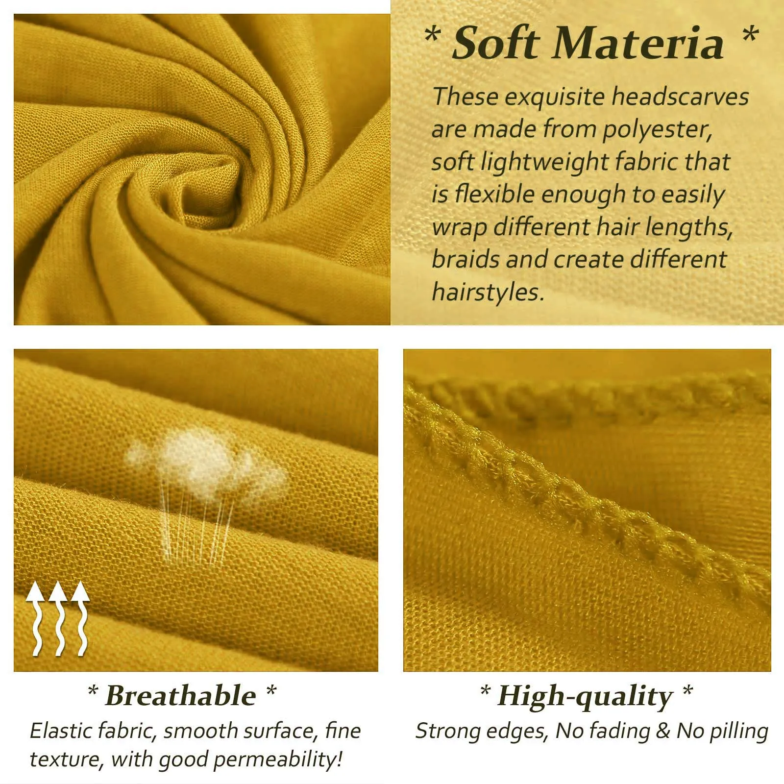 4 Pieces Stretch Jersey Turbans Head Wrap Solid African Long Shawl Breathable Scarf Soft Hijab Fashion Headband for Women (Black, Turmeric, Dark Pink, Coffee)