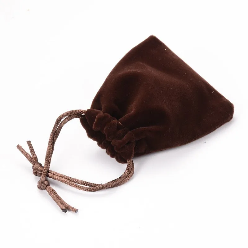 5 pc Rectangle Velours Jewelry Bags, Saddle Brown, 8.8x7cm