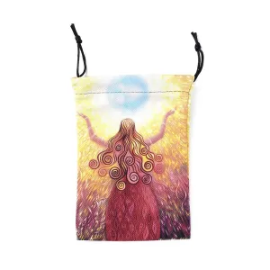 5 pc Rectangle Velvet Bags, Drawstring Pouches, for Gift Wrapping, Yellow, Sun Pattern, 18x14cm
