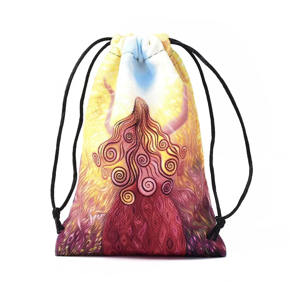 5 pc Rectangle Velvet Bags, Drawstring Pouches, for Gift Wrapping, Yellow, Sun Pattern, 18x14cm