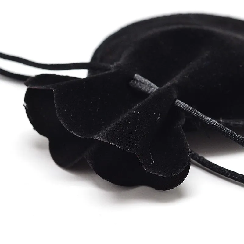 5 pc Velvet Bags Drawstring Jewelry Pouches, for Party Wedding Birthday Candy Pouches, Black, 16x13cm