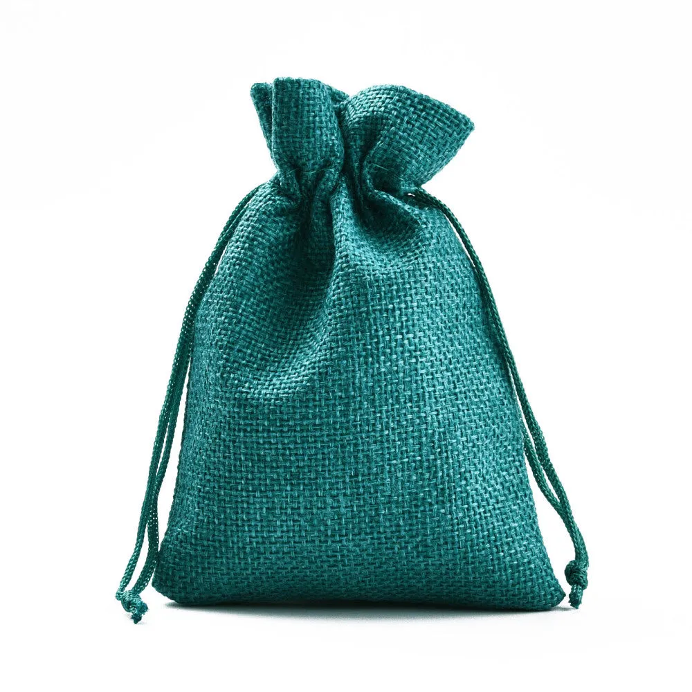50 pc Burlap Packing Pouches Drawstring Bags, Dark Cyan, 13.5~14x9.5~10cm