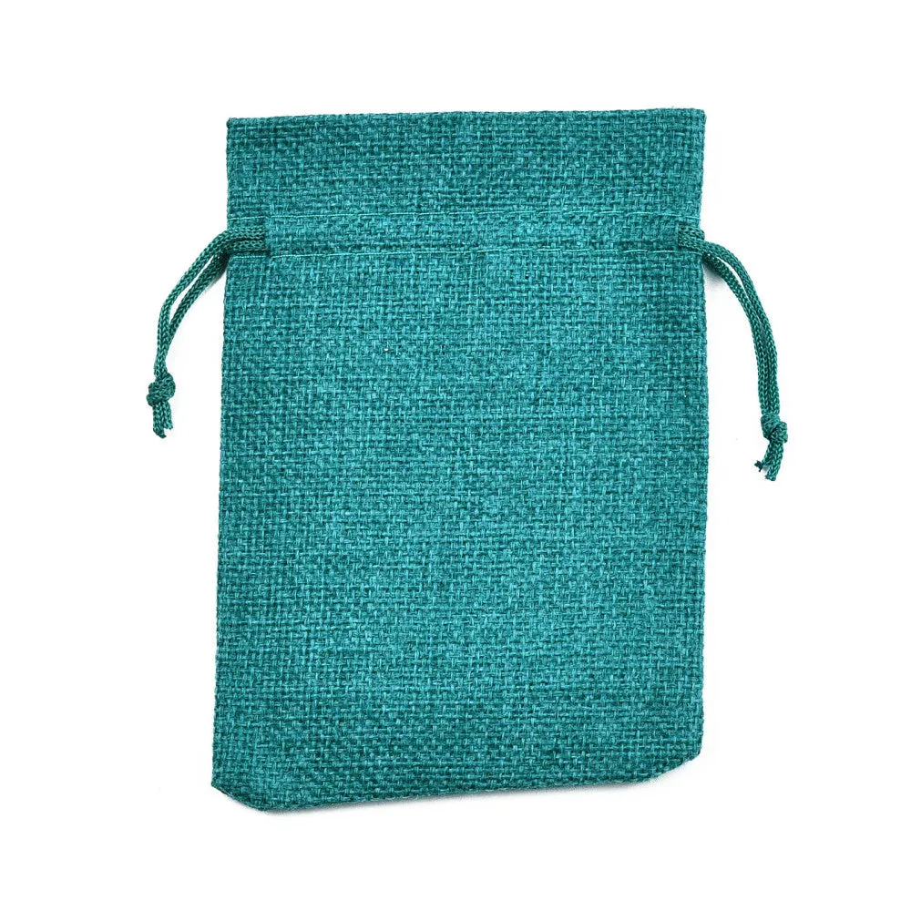 50 pc Burlap Packing Pouches Drawstring Bags, Dark Cyan, 13.5~14x9.5~10cm