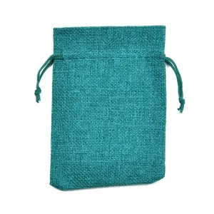 50 pc Burlap Packing Pouches Drawstring Bags, Dark Cyan, 13.5~14x9.5~10cm